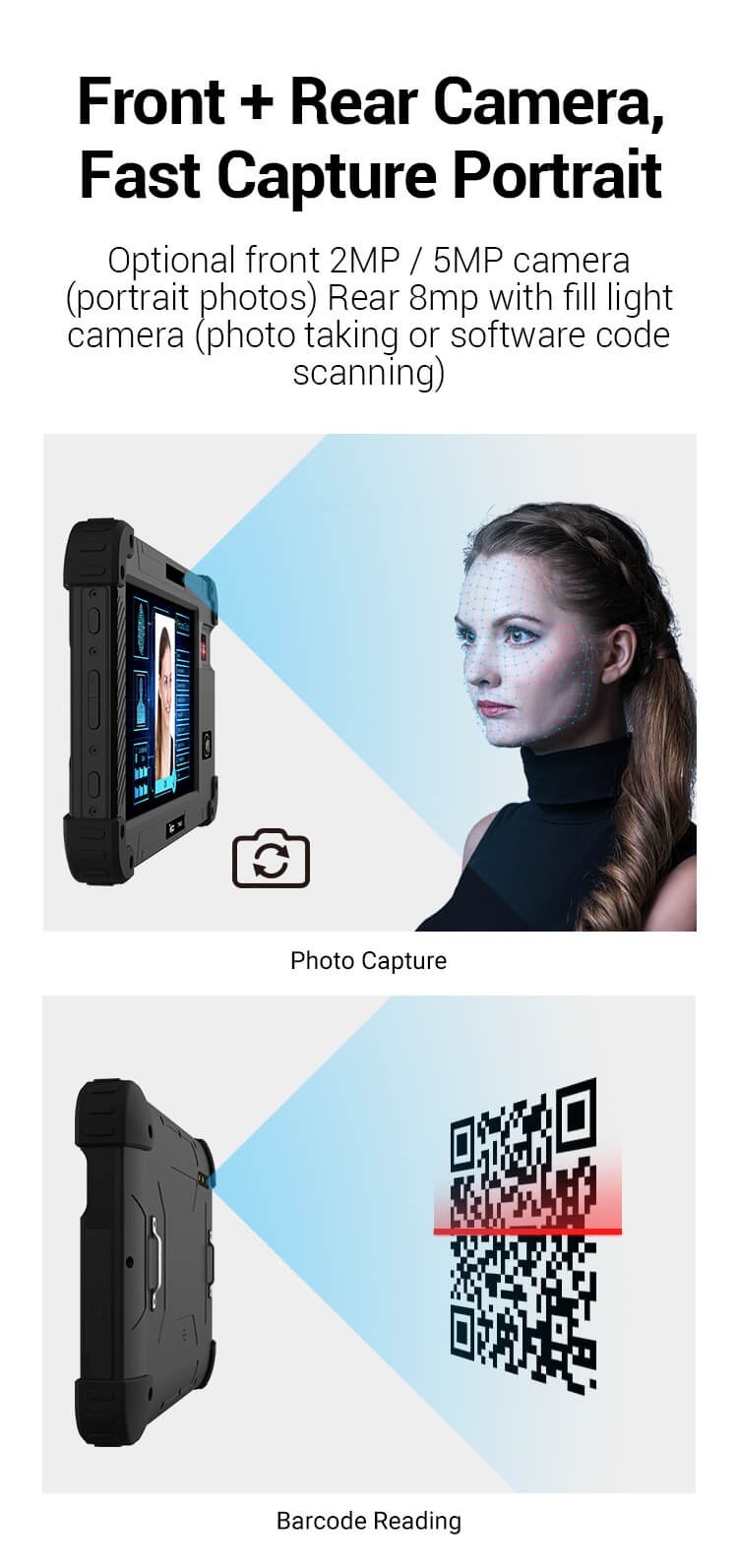 Biometric Device TPS450 have front and rear cameras, take pictures or scan codes by software