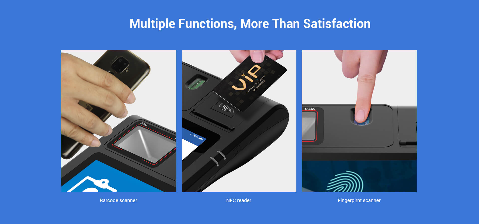Android Desktop Barcode scanner, NFC card reader, Fingerprint identification POS billing machine