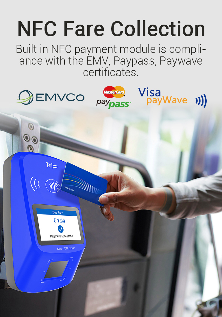 NFC Fare Collection Support the identification of public transit cards，EMV chip card due to it built in the NFC Payment Module compliance with the EMV, Paypass, Paywave.