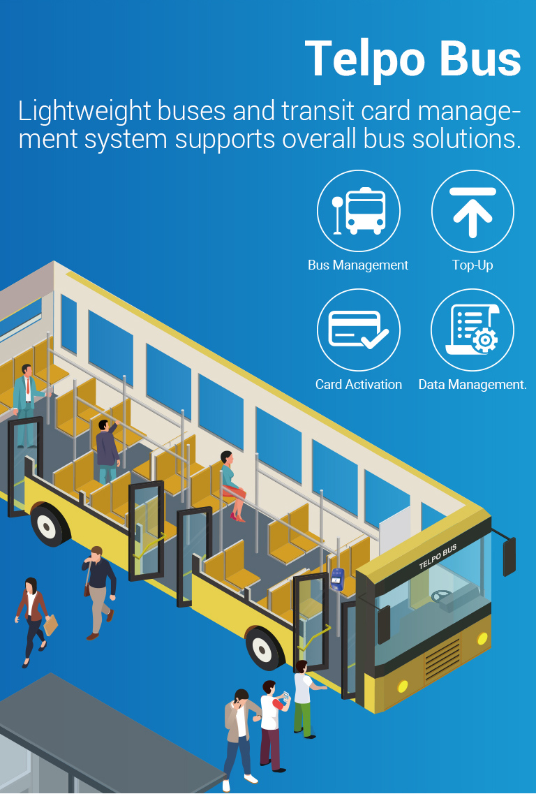 TPS530 buses and transit card management system device for bus solutions, including bus management, top-up, card activation, data management.