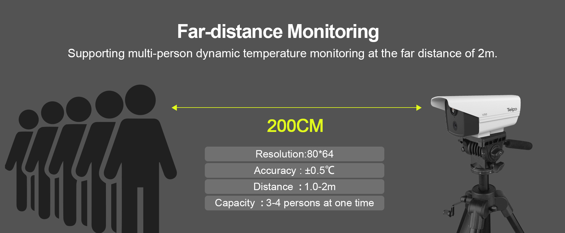 v50 Temperature Screening Thermography Camera multi-person dynamic temperature monitoring at the far distance of 2m. 