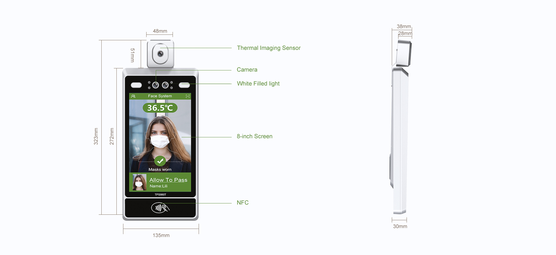  Dimensions of Face Recognition Thermomether Telpo TPS980T 