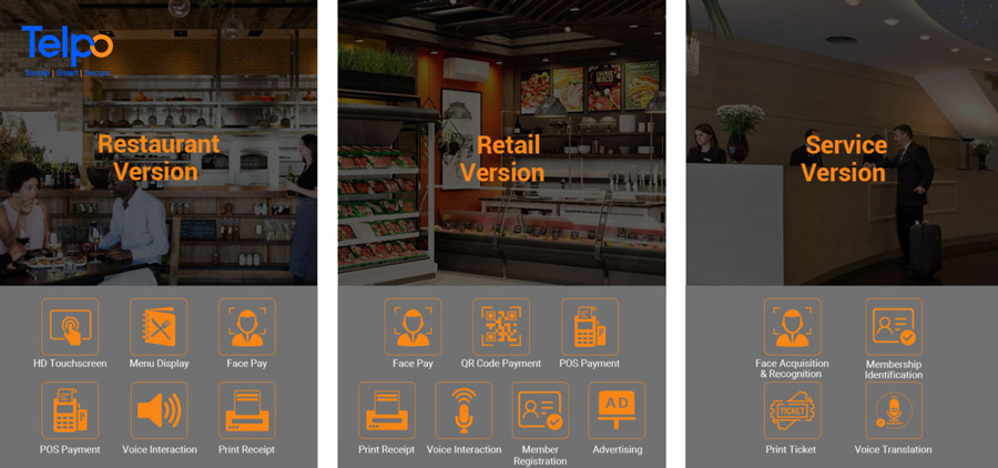 Telpo AI Android Cash Register has 3 version, such as Retail 