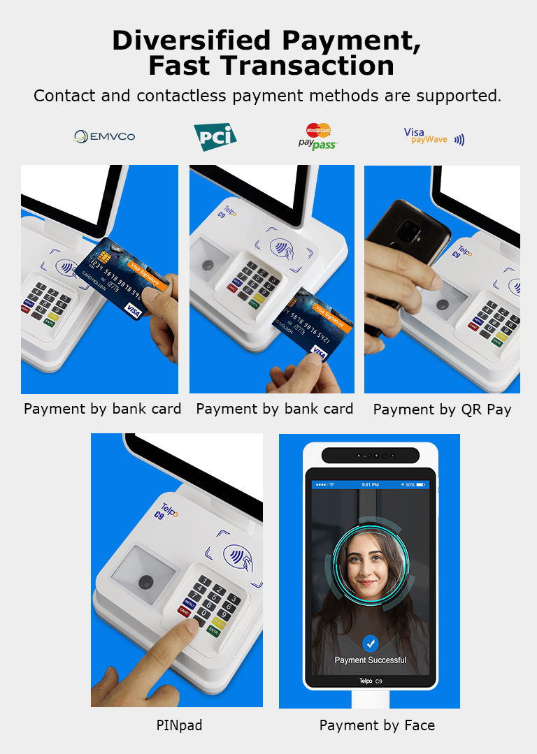 card payment terminal for credit bank card QR code PINPAD, and face payment Telpo C9