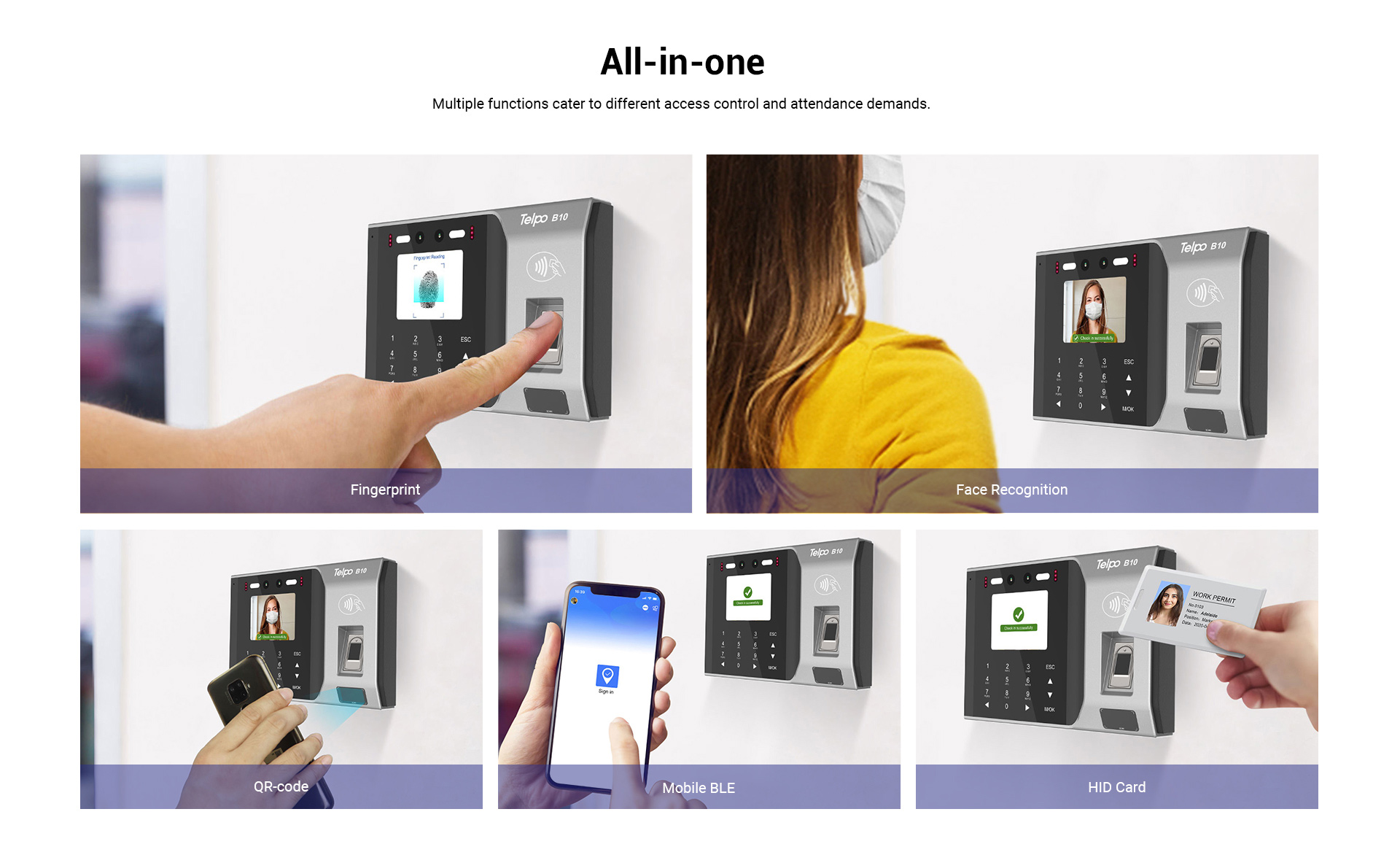 All-in-one Attendance and Access control machine support Fingerprint RFID Card Face Recognition, QR code