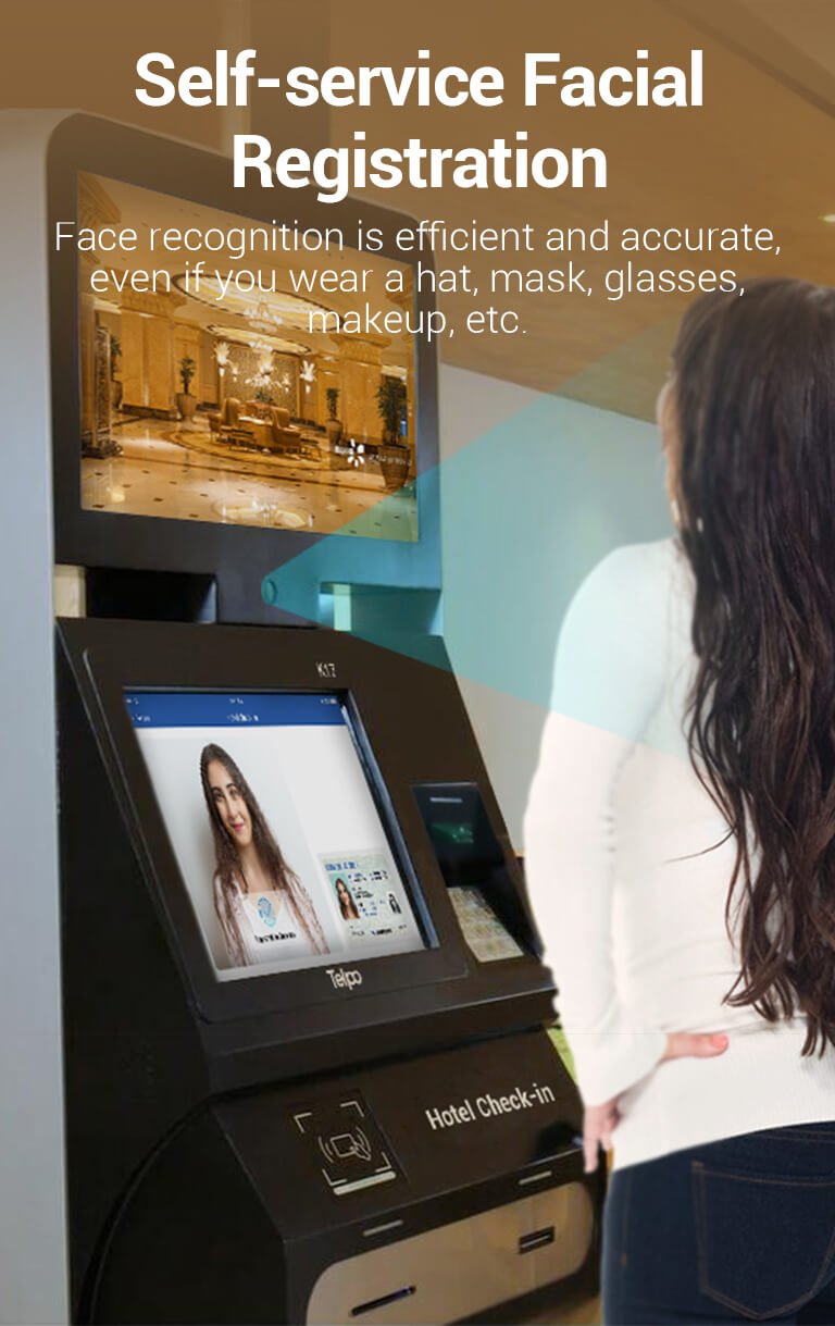 Self-service Facial Registration Kiosk machine in hotel
