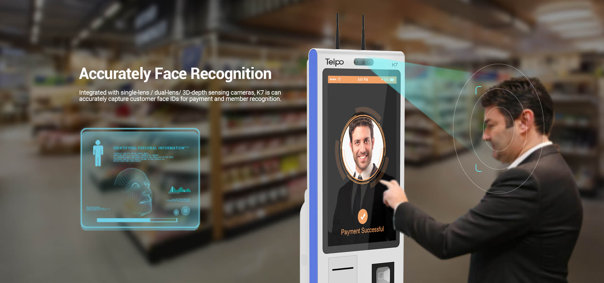 Accurately Face Recognition self checkout kiosk Telpo K7