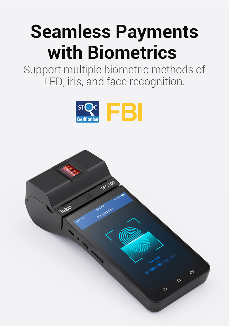 Smart TPS900 is Biometric POS Terminal with optional fingerprint reader, iris reader, face reader 