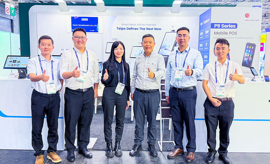 Telpo team at NRF Europe 2026 exhibition booth in Paris